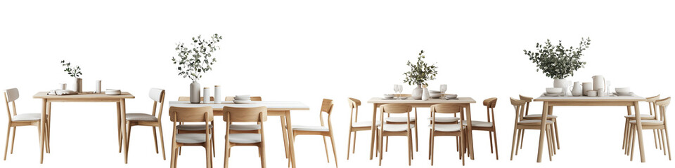 Beautifully Curated Dining Room Setting with Wooden Table and Chairs