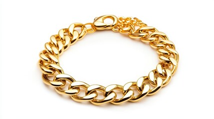 Obraz premium Elegant Gold Chain Bracelet on White Background for Fashion Accessory