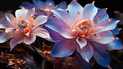 flower with blue, beige, orange and purple colors,.  Generative AI