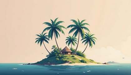 Obraz premium Tropical Island Paradise Hut Surrounded By Palm Trees