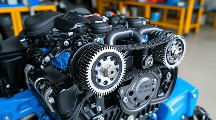 Fototapeta premium High-Precision Engine Close-Up with Timing Belt and Gears