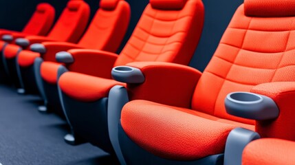 Obraz premium Cozy Red Upholstered Theater Seats with Armrests in Dark Space