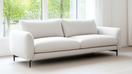 Modern Minimalist White Sofa in Bright Living Room Interior