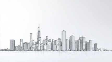 Naklejka premium Sleek Urban Skyline Illustration with Minimalist Design Elements