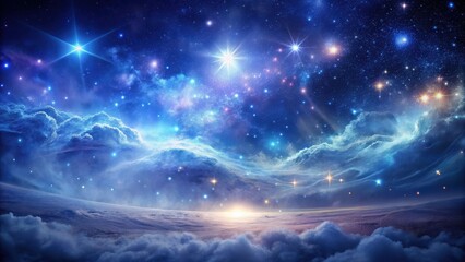 Celestial Dreamscape A Serene Panorama of Glowing Stars and Dreamlike Clouds Across a Vast, Otherworldly Landscape