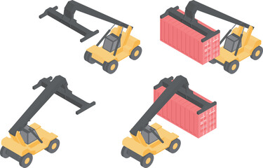 Fototapeta premium リーチスタッカーの俯瞰イラストセット