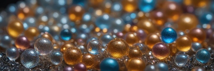 Colorful glistening spheres aggregate in a dense cluster