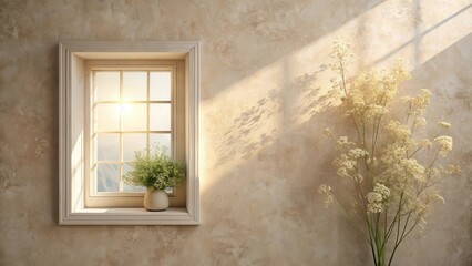 Serene Window Scene Sunlight Illuminates a Room with Plants and a View