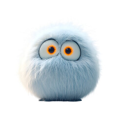 Fluffy 3D Cartoon Character with Glowing Orange Eyes Isolated on Transparent Background