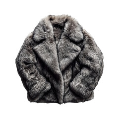 Faux Fur Coat with Oversized Collar in Gray Isolated on Transparent Background