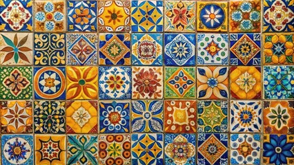 Vibrant Ceramic Tile Mosaic A Colorful Array of Intricate Floral and Geometric Designs in a Square Format