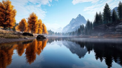 Autumn Lake and Mountain Reflection