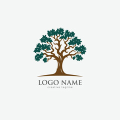 Obraz premium Oak tree, green tree, wooden, eco, leaf, landscape, icon fully editable vector logo template
