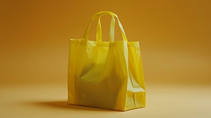 A compact reusable grocery bag made of recycled materials, neatly folded on a burnt orange background, photorealistic, ultra-sharp focus, clear details, studio lighting, natural colors, realistic
