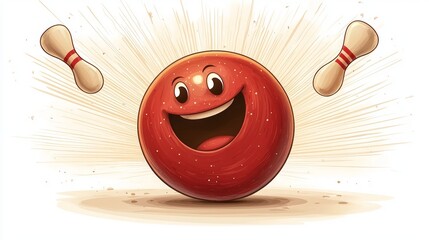 Happy bowling ball cartoon, alley background, fun game, sport illustration
