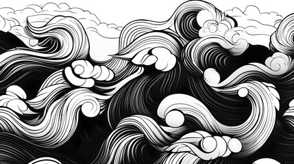 Fototapeta premium Dynamic Design Featuring Bold High Contrast Wavy Patterns in Black and White. Generative AI