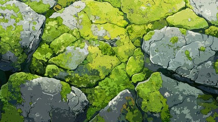 Textured Surface of Rocks and Green Moss in Nature Environment