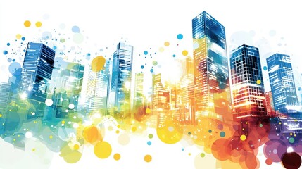 Colorful Abstract City Skyline with Splash of Light and Color