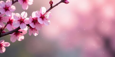 Naklejka premium Delicate pink cherry blossoms frame a vibrant spring scene , gentle, soft