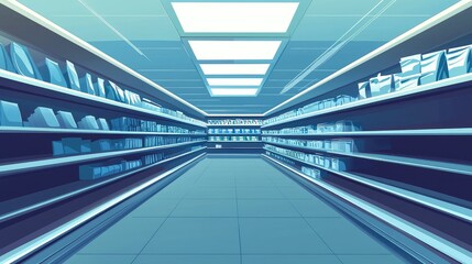 Modern Supermarket Aisle with Bright Lighting and Shelving Units