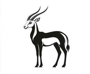 Fototapeta premium Saiga Antelope Flat Vector Illustration in Black and White Minimal Style. Generative AI