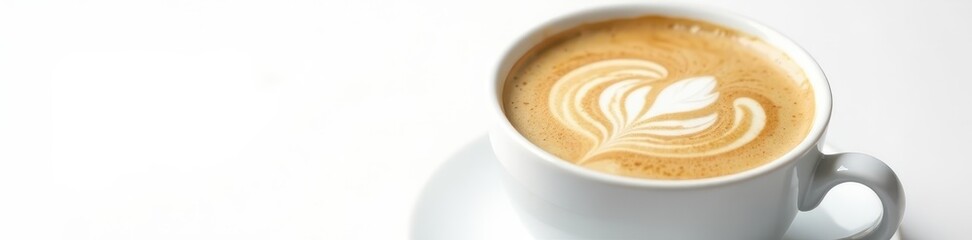 Textured cappuccino foam filling a pristine white cup against stark white backdrop , foam, froth, food photography