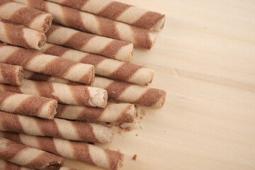 Wafers laid out on a wooden surface