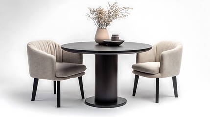 Elegant Dining Set: Modern Minimalist Design with Beige Upholstered Chairs and Dark Wood Table