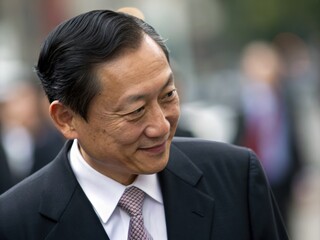 Fototapeta premium Thoughtful Portrait of a Confident Man in a Stylish Suit, Subtle Smile, Close-Up