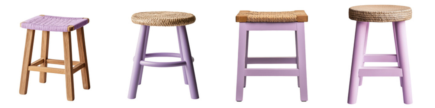 Decorative Handmade Wooden Stools in Pastel Colors for Home Office or Cafe Interiors  Rustic minimalist and nature inspired design with a cozy comfortable seating option for living rooms bedrooms