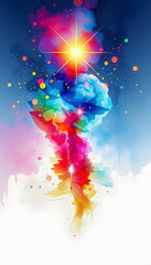 Obraz premium Abstract watercolor painting with a vibrant burst of colorful paint and glowing light, perfect for artistic backgrounds, design projects, and creative visuals