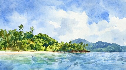 Fototapeta premium Serene Tropical Landscape with Lush Shores and Calm Waters