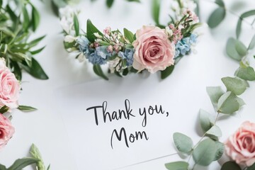 Thank you mom floral arrangement home greeting card celebratory top view appreciation