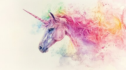 Obraz premium Enchanted Unicorn with Colorful Splash of Watercolor Style Art
