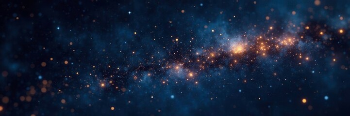 Fototapeta premium Sparkling gold stars scattered across a dark sky, stars, starry