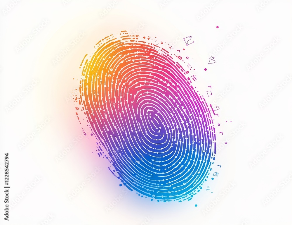 Aufkleber colorful fingerprint with digital data points.
