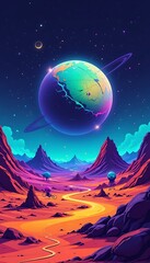 Fototapeta premium Alien Cyclists Journey Across Vibrant Extraterrestrial Landscape