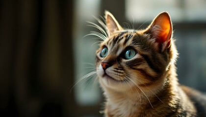 Adorable Kitten with Bright Blue Eyes Looking Up