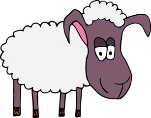 smiling funny sheep with light wool standing and looking at camera