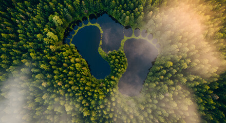 Aerial View of a Footprint Shaped Lake in a Lush Green Forest, a Stunning Natural Wonder