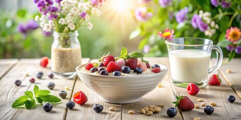 Delicious Homemade Oatmeal with Berries: Double Exposure Photography