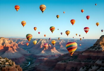 Naklejka premium Hot Air Balloons Over Canyon Landscape Scenic View