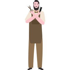 Flat Illustration of a barbermanin Apron and Bow Tie and scissors