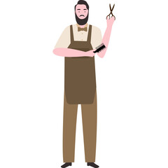 Flat Illustration of a barbermanin Apron and Bow Tie and scissors and comb