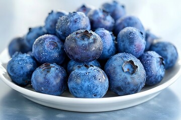 Closeup of fresh blueberries with water droplets