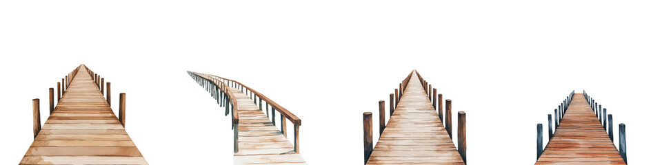 Obraz premium Tranquil wooden dock or pier stretching out over a serene lakeside landscape with perfect reflection in the calm waters providing a peaceful and contemplative retreat into nature