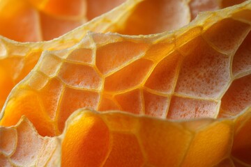 Close-up of honeycomb with golden amber texture