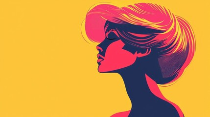 Vibrant Side Profile of Woman with Bold Hair Against Bright Yellow Background