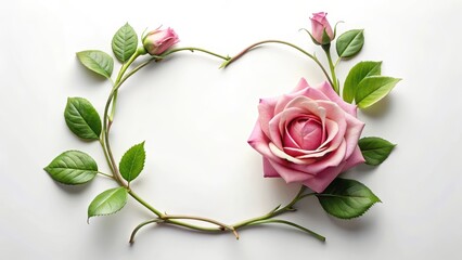 A single rose flower with long, curved leaves forming a frame around its petals, in a beautiful, delicate