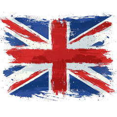 A distressed representation of the United Kingdom flag with a paintbrush effect.